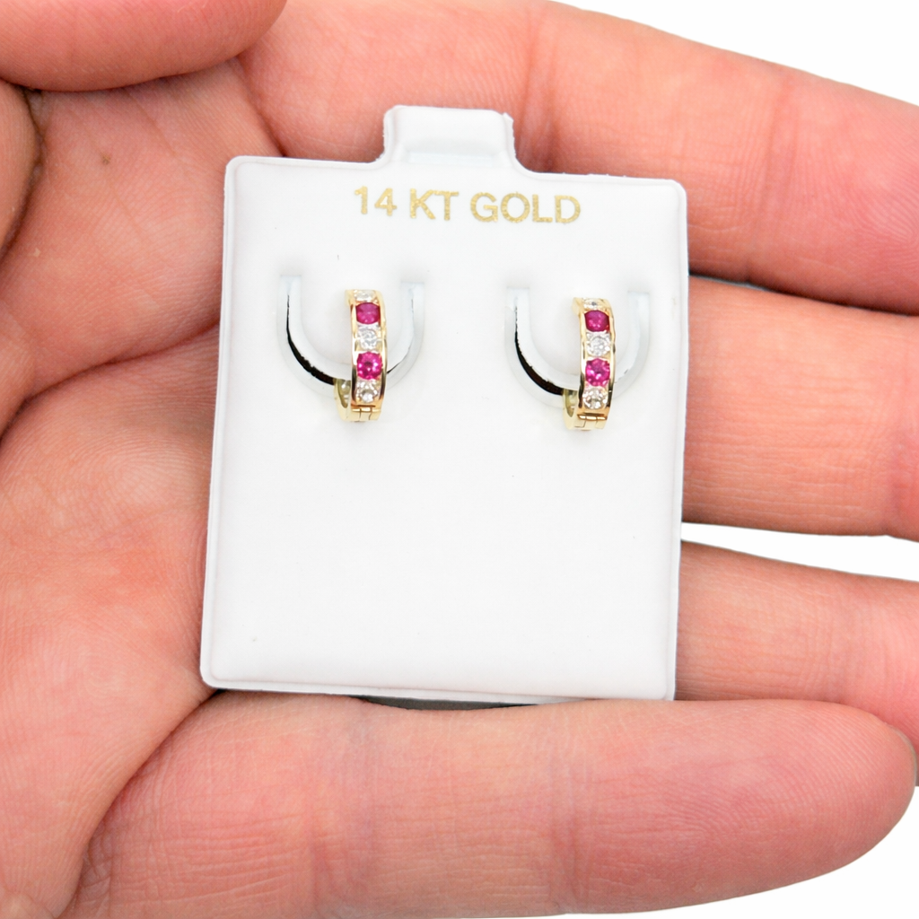 984-14K Small Dark Pink Hoop Earrings (10mm) W.G
