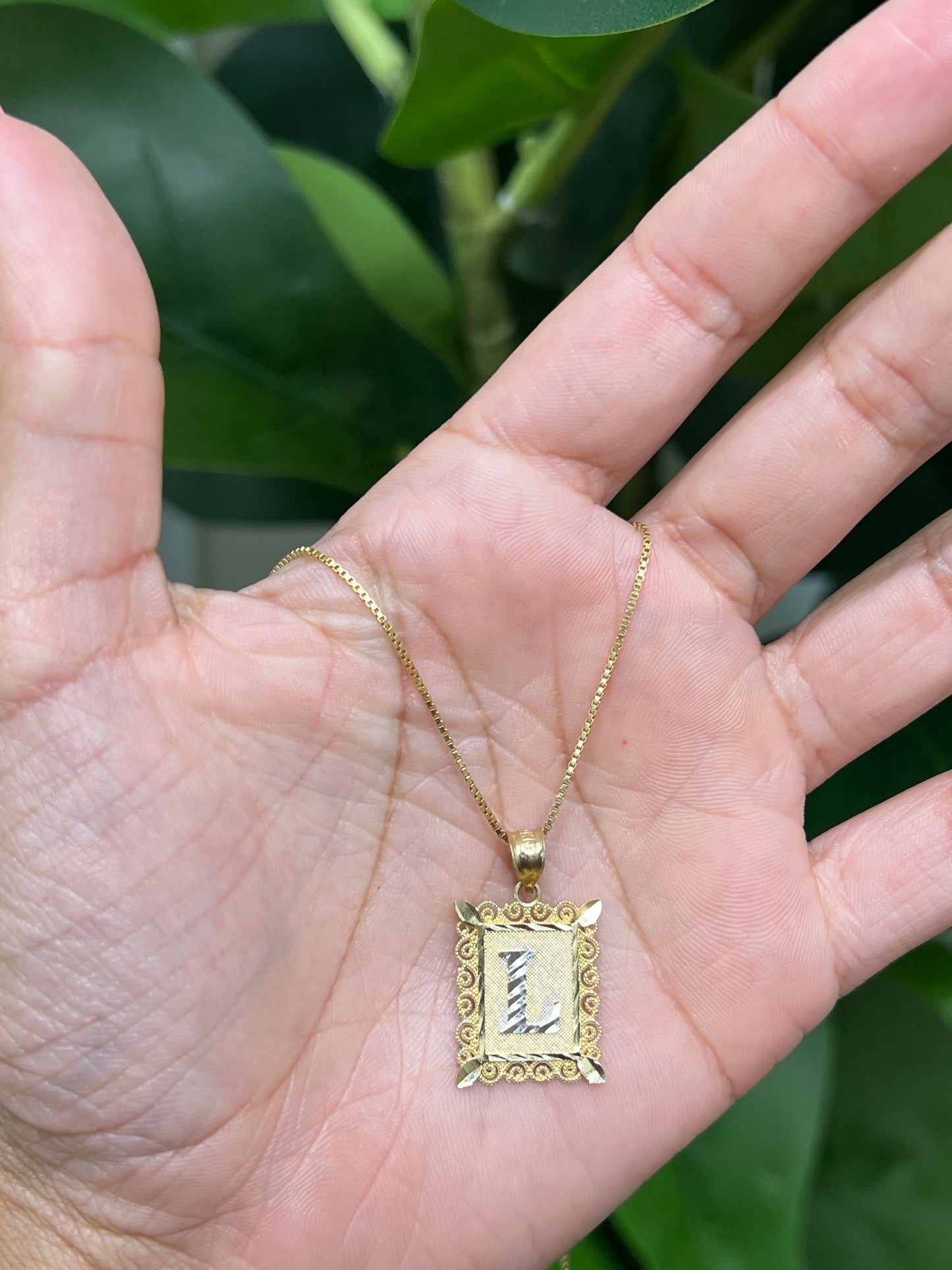 0053- NEW 14K Letter “L” Frame Pendant W.G