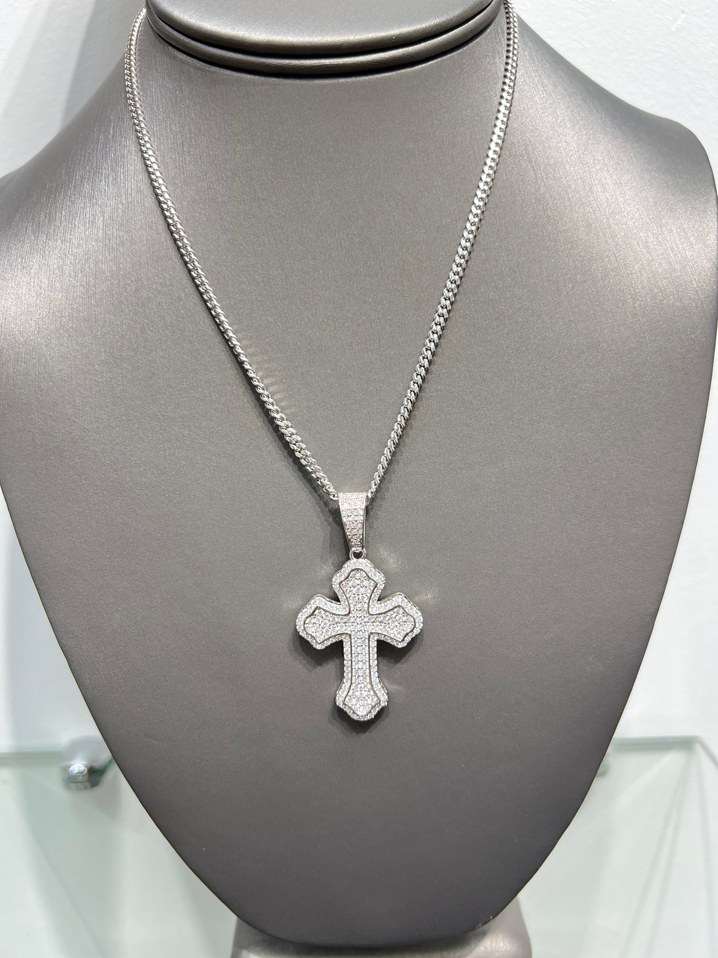 S858- NEW .925 Sterling Silver Fashion Full Cz Cross Pendant W.G