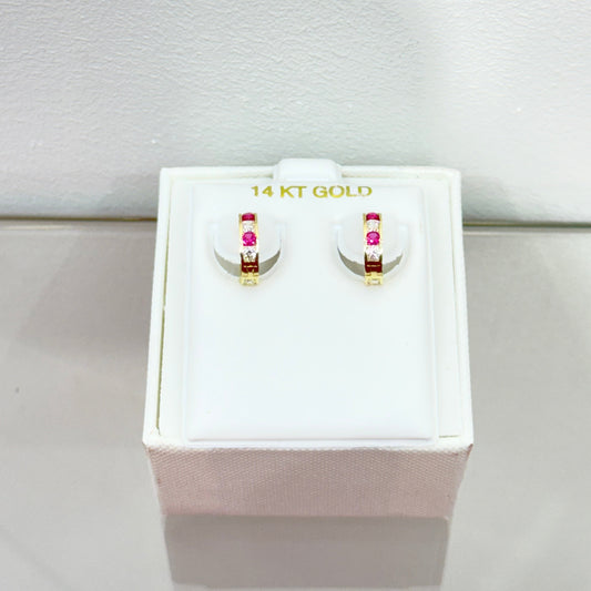 984-14K Small Dark Pink Hoop Earrings (10mm) W.G