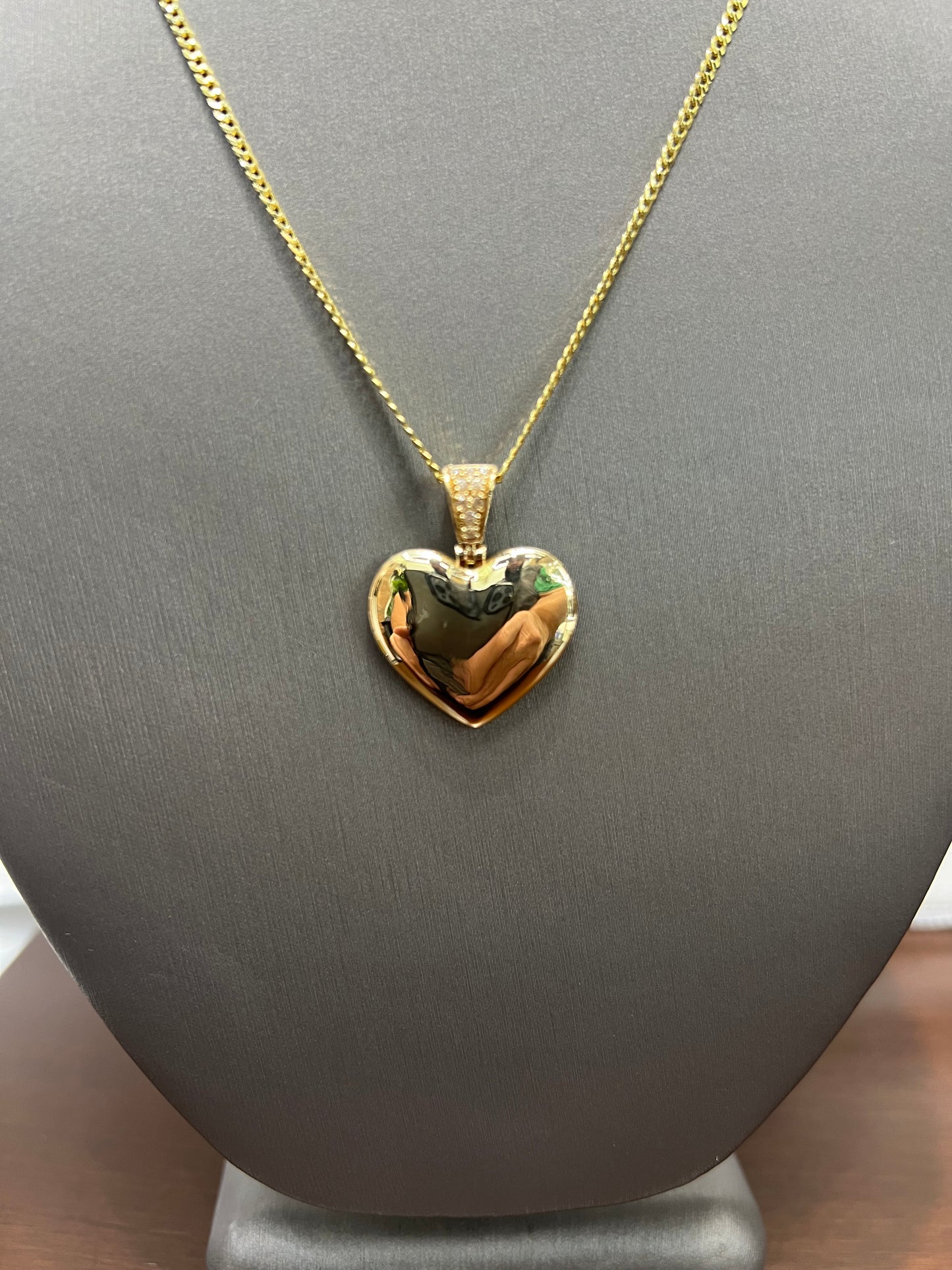 C70- 14K Solid Flat Cuban Curb Chain 18" (2.0mm) + 14K Heart Pendant SET W.G