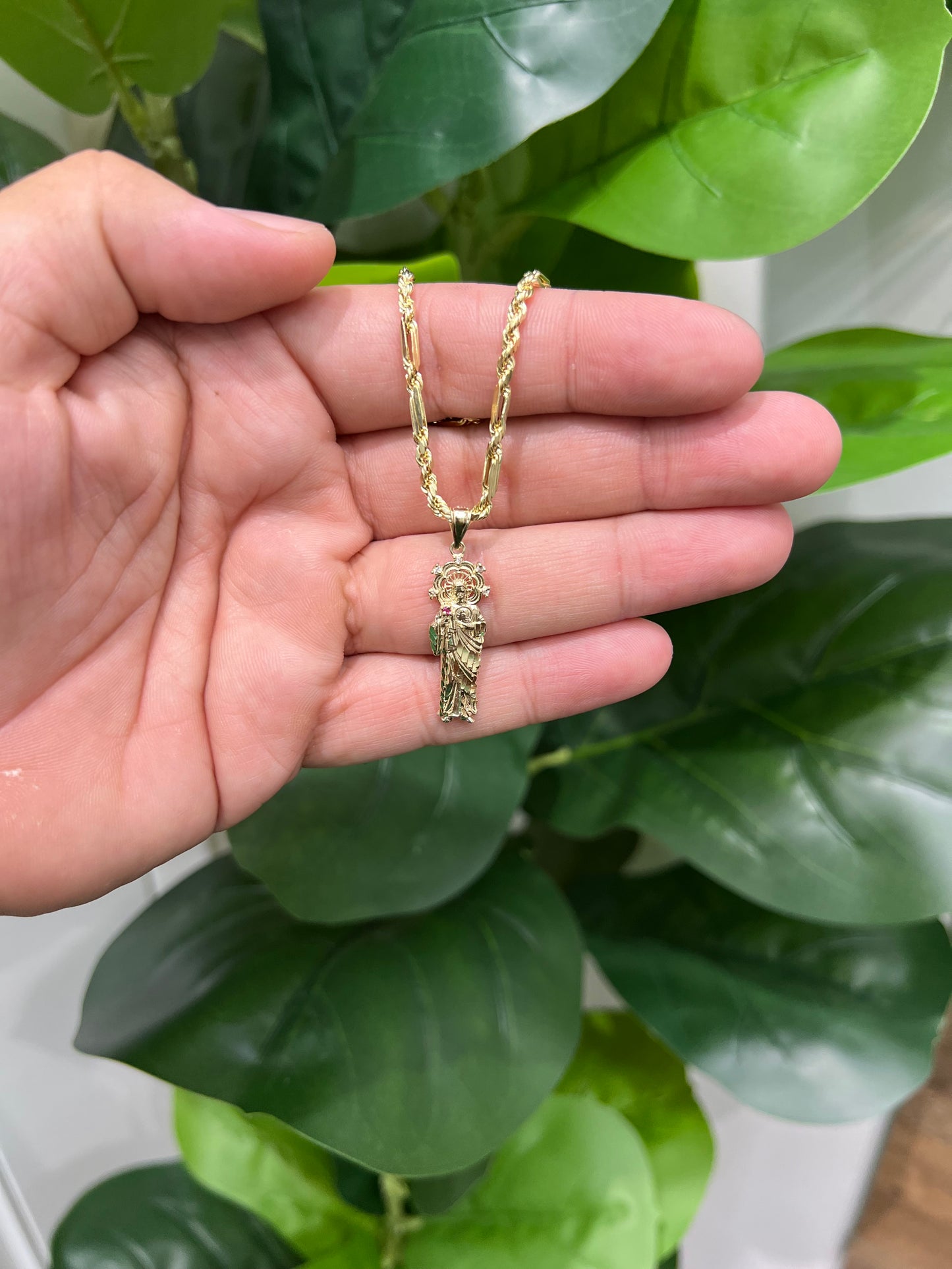 C49-NEW 10K Hollow Milano Chain 18” (3mm) & 10K St. Jude Pendant SET W.G