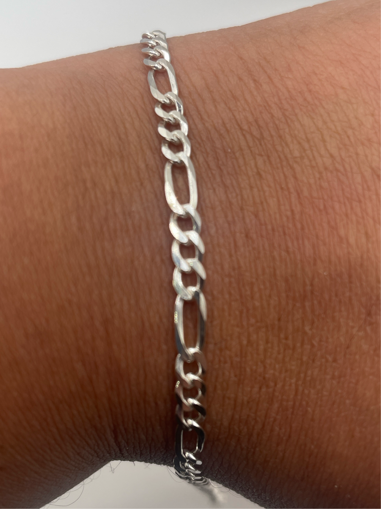 S817- NEW Silver Figaro Bracelet (3.60mm) W.G