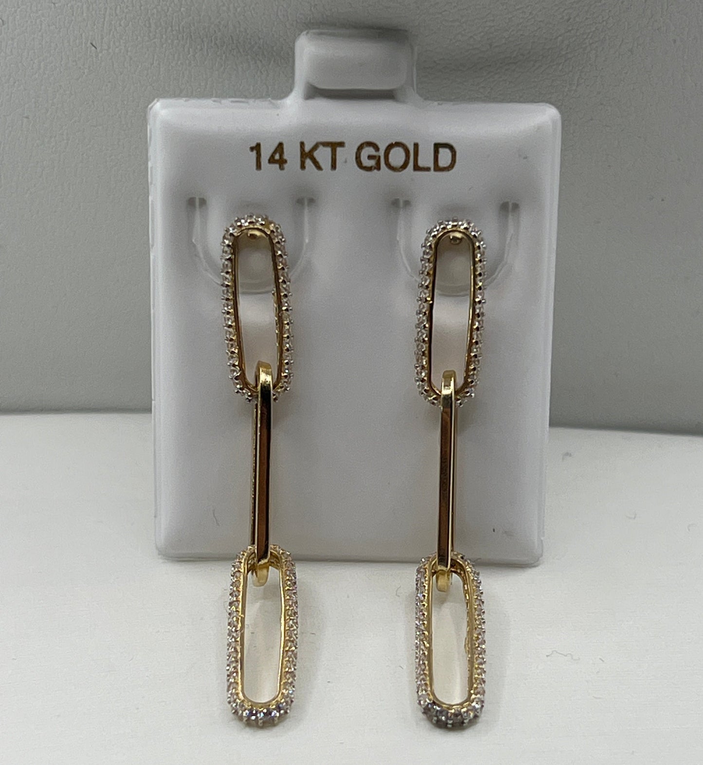 646- NEW 14K Paper Clip Three Link Dangling Earrings W.G