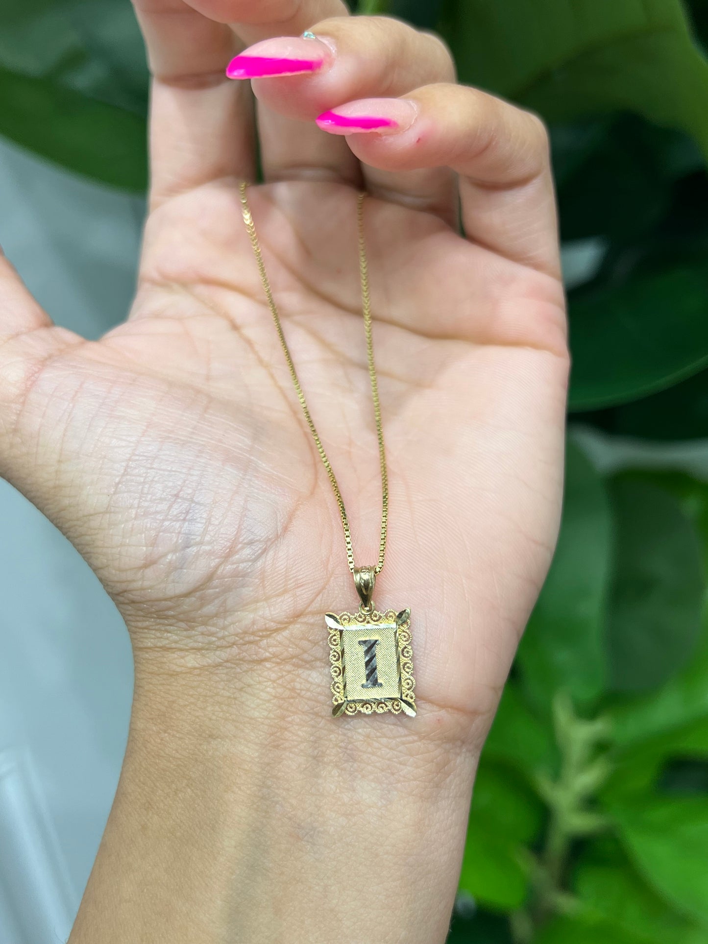 0074- NEW 14K Square Letter “I” Gold Square Pendant W.G