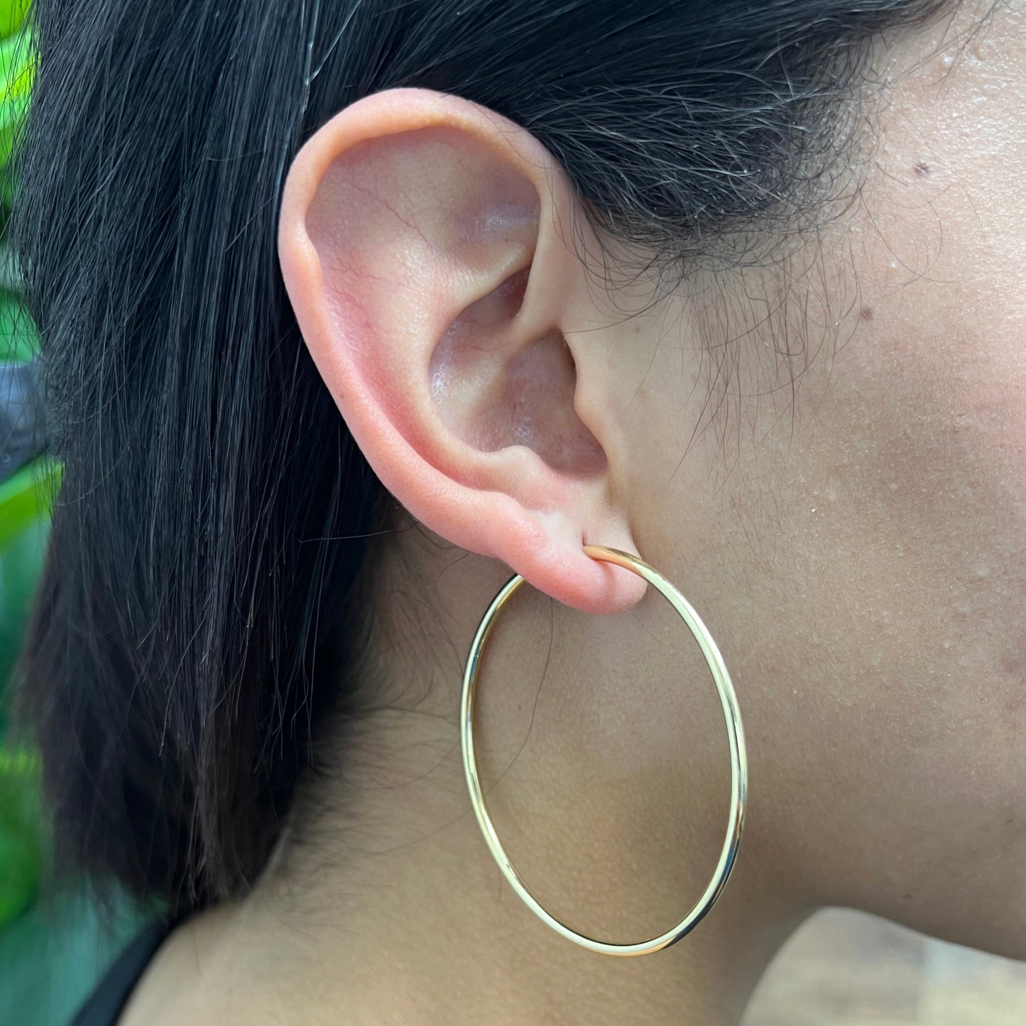 611- NEW 14K Hollow Hoop Earrings (2x55mm) W.G