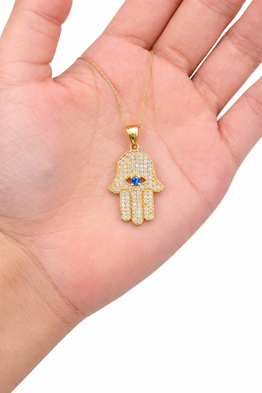 00198- NEW 14K Yellow Gold Full Cz Hamsa Hand Pendant W.G