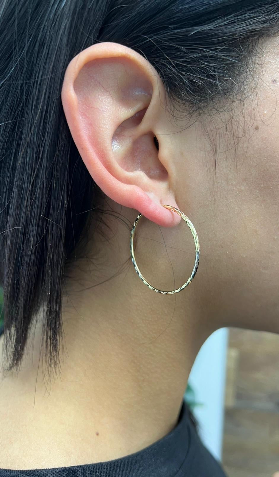 649- NEW 14K Thin Hoop Earrings (60x1.5mm) W.G