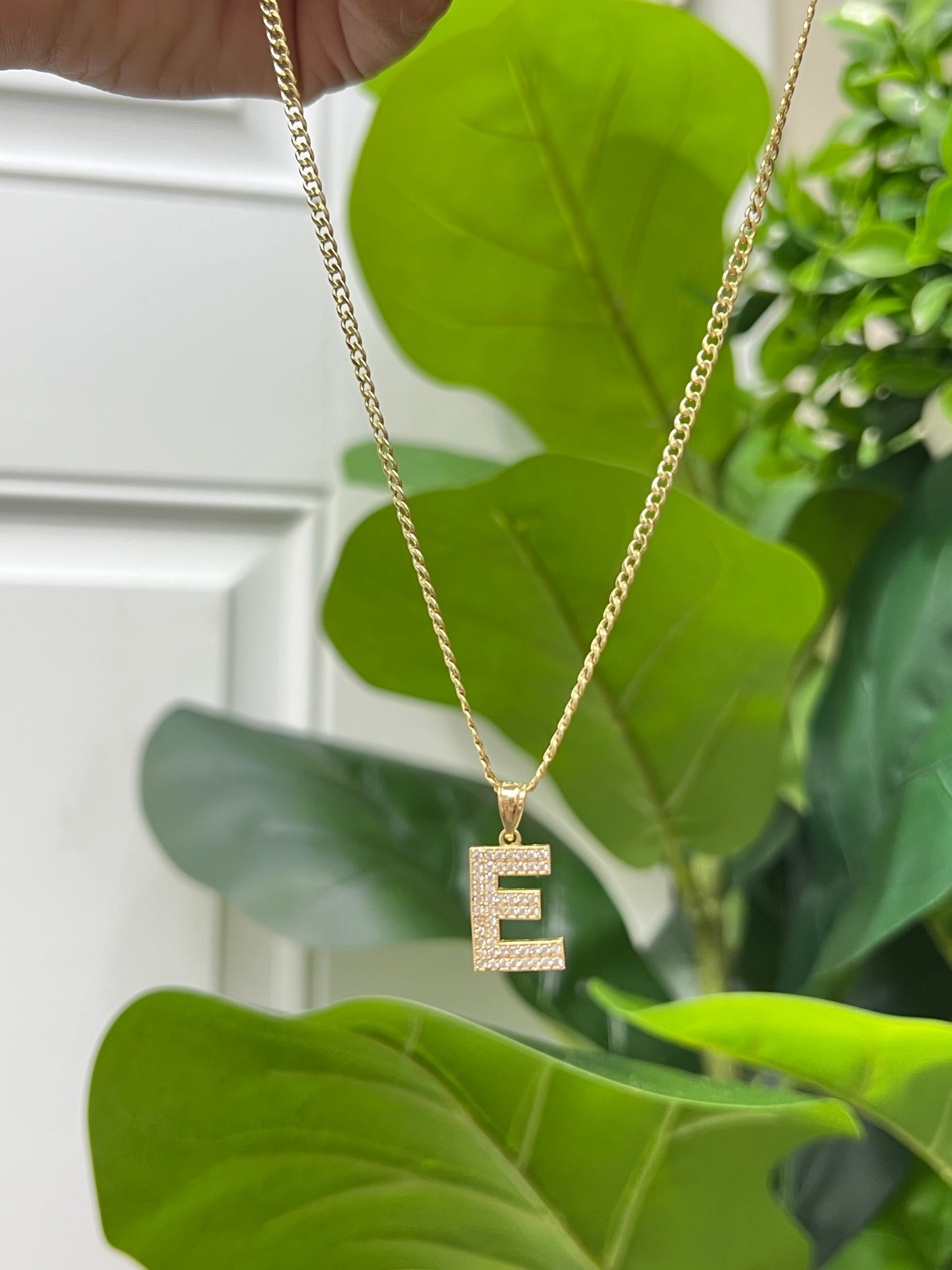 365- NEW Letter “E” Full Cz Gold Pendant W.G