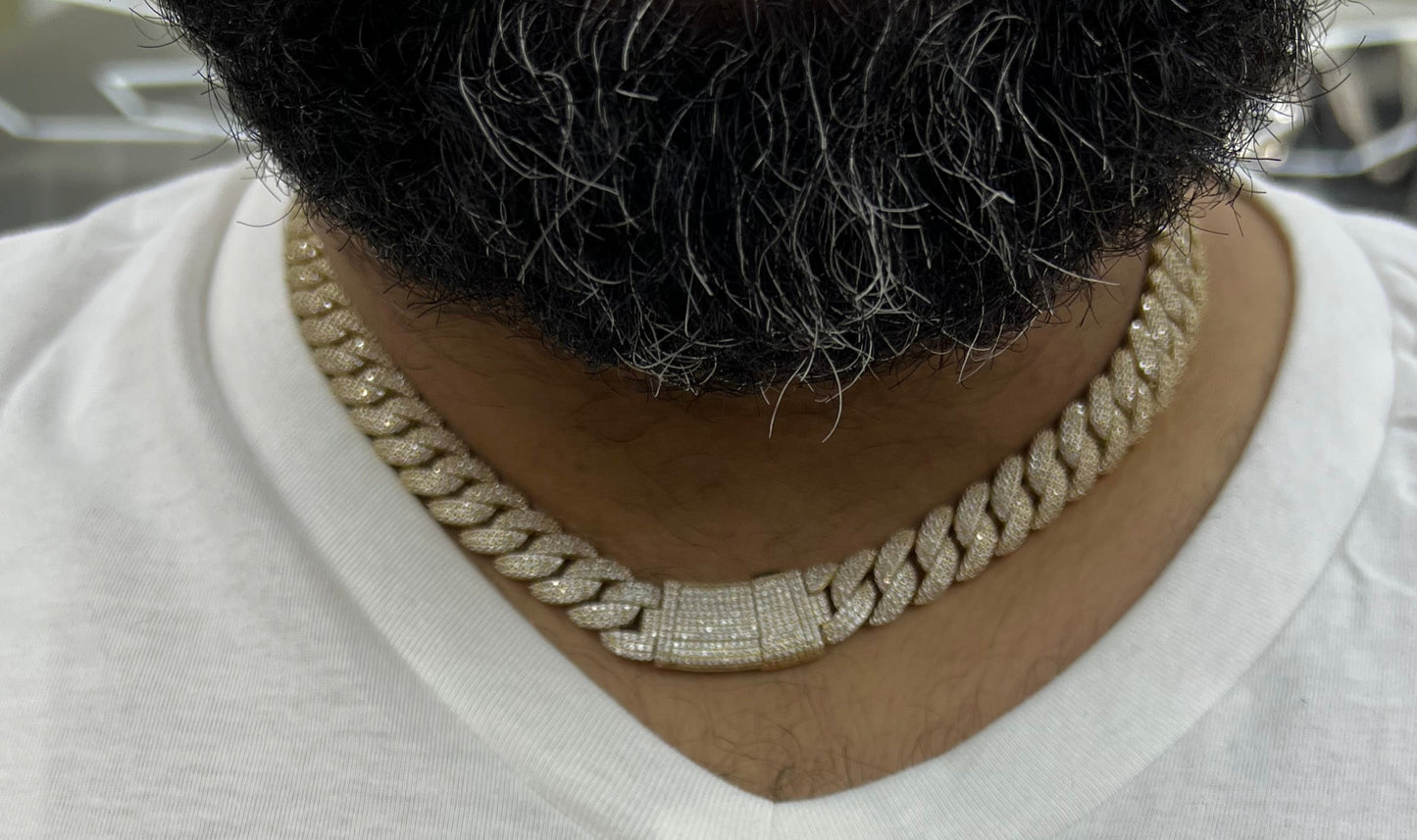 1179-NEW 14K Hollow Cuban Chain Full Cz by Monaci 20" (12mm) W.G