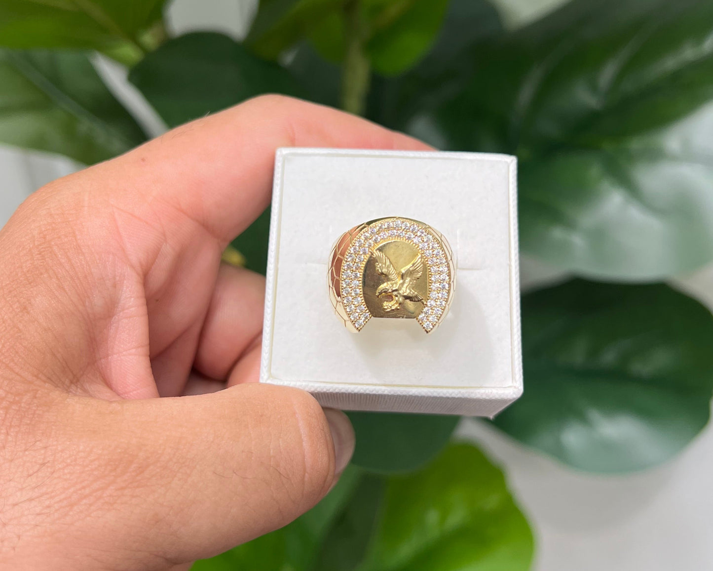 00147- Anillo de oro de 14 quilates con águila para hombre, talla 11
