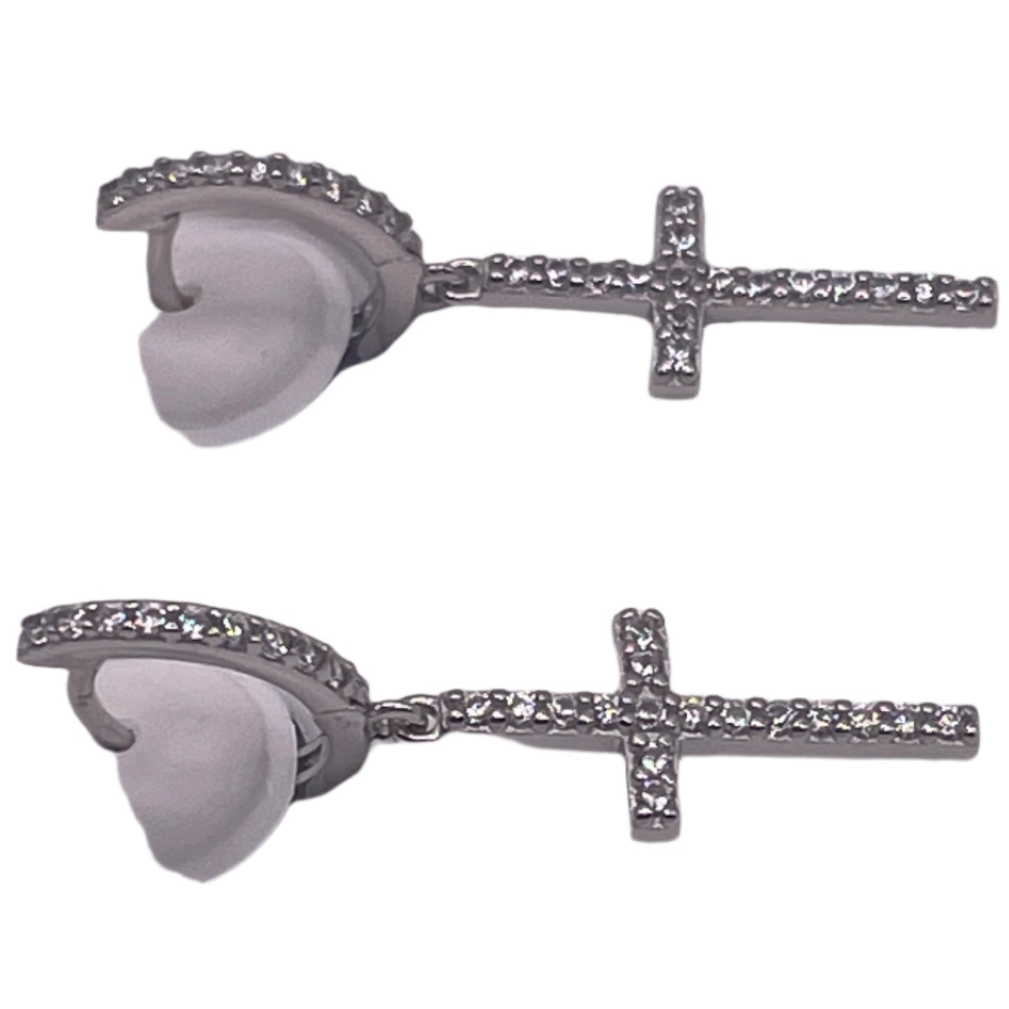 S736- NEW .925 Dangling Cz Stones Cross Earrings