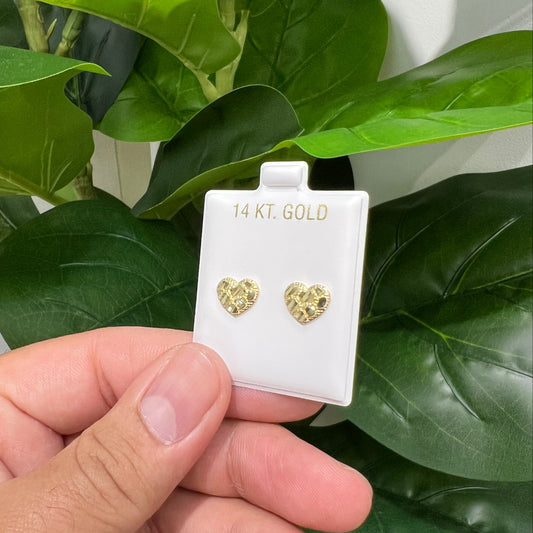 1200- NEW 14K Heart Shape Nuggets Stud Earrings (9.5mm) W.G