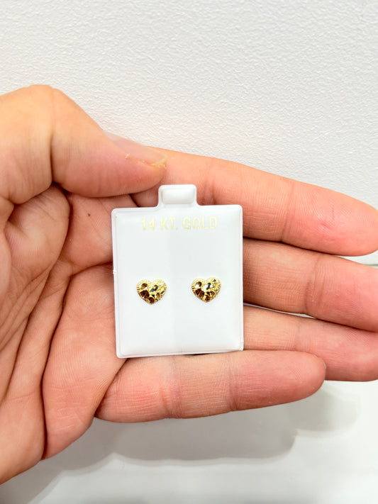 981-14K Heart Shape Nugget Stud Earring (W.G)