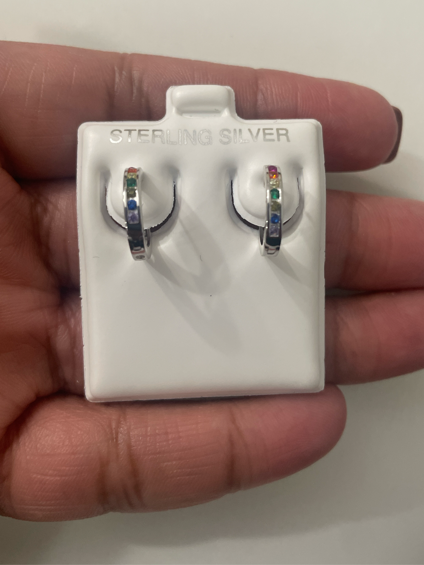 S683- NEW .925 Silver Colorful Silver Hoops Earrings