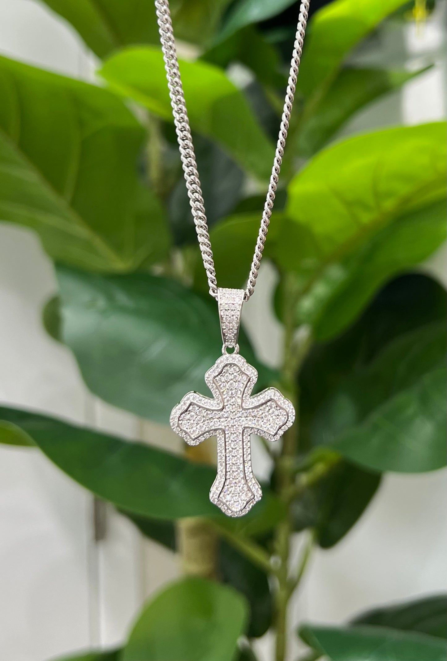 S858- NEW .925 Sterling Silver Fashion Full Cz Cross Pendant W.G