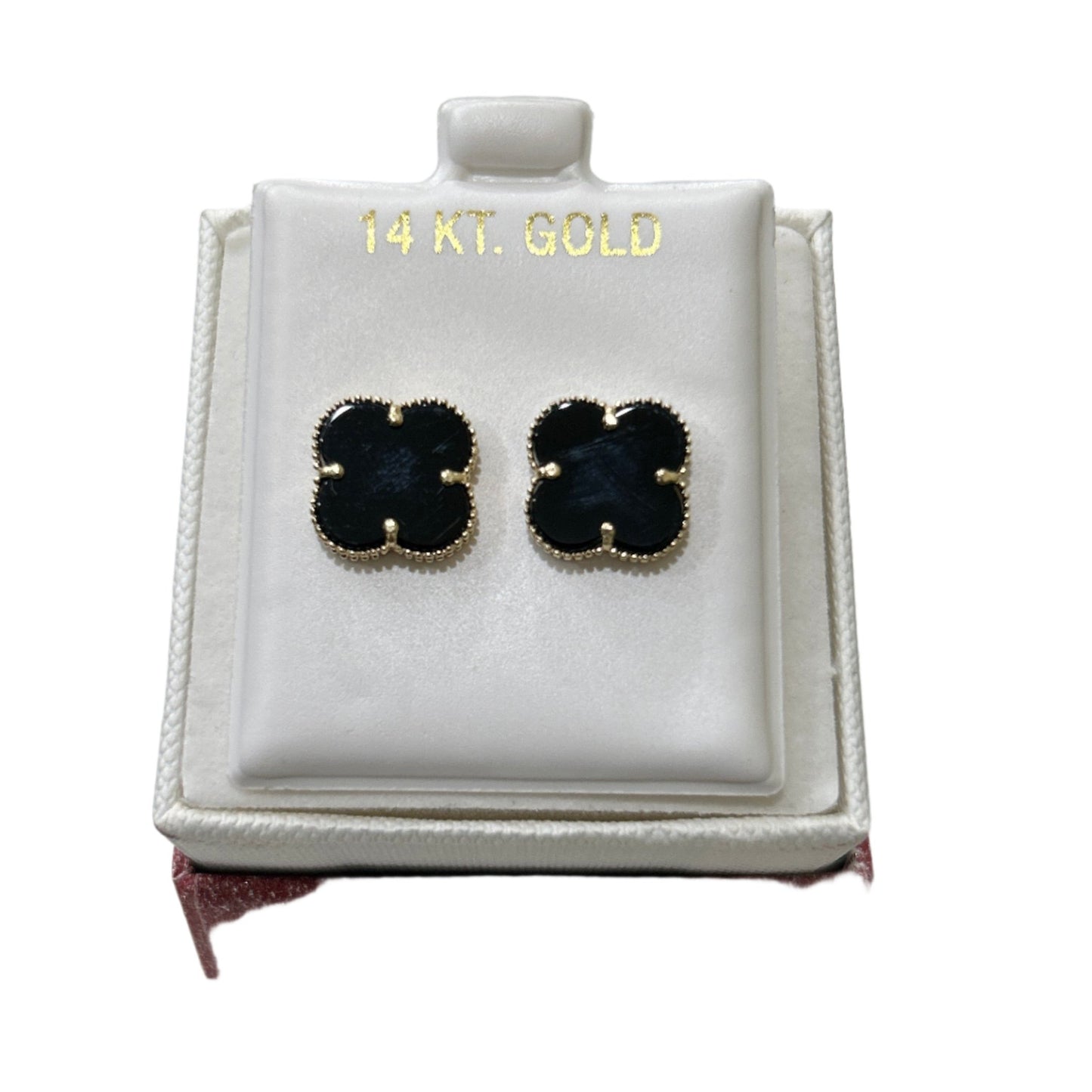 880- NEW 14K Black Trebol Stud Earrings (11mm)(W.G)