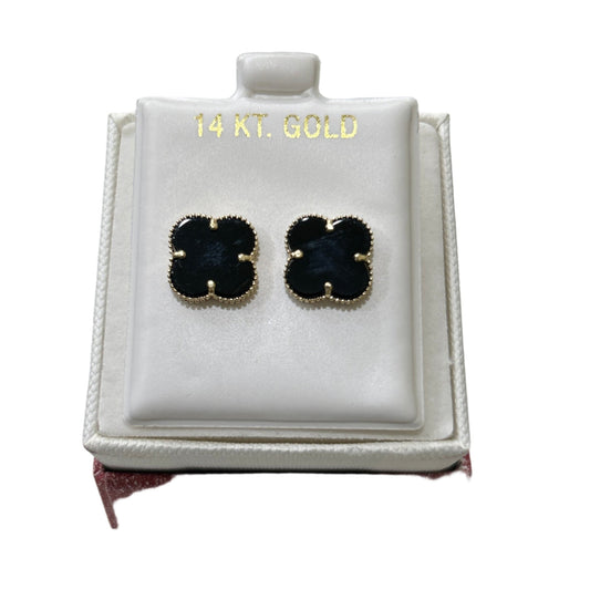 880- NEW 14K Black Trebol Stud Earrings (11mm)(W.G)