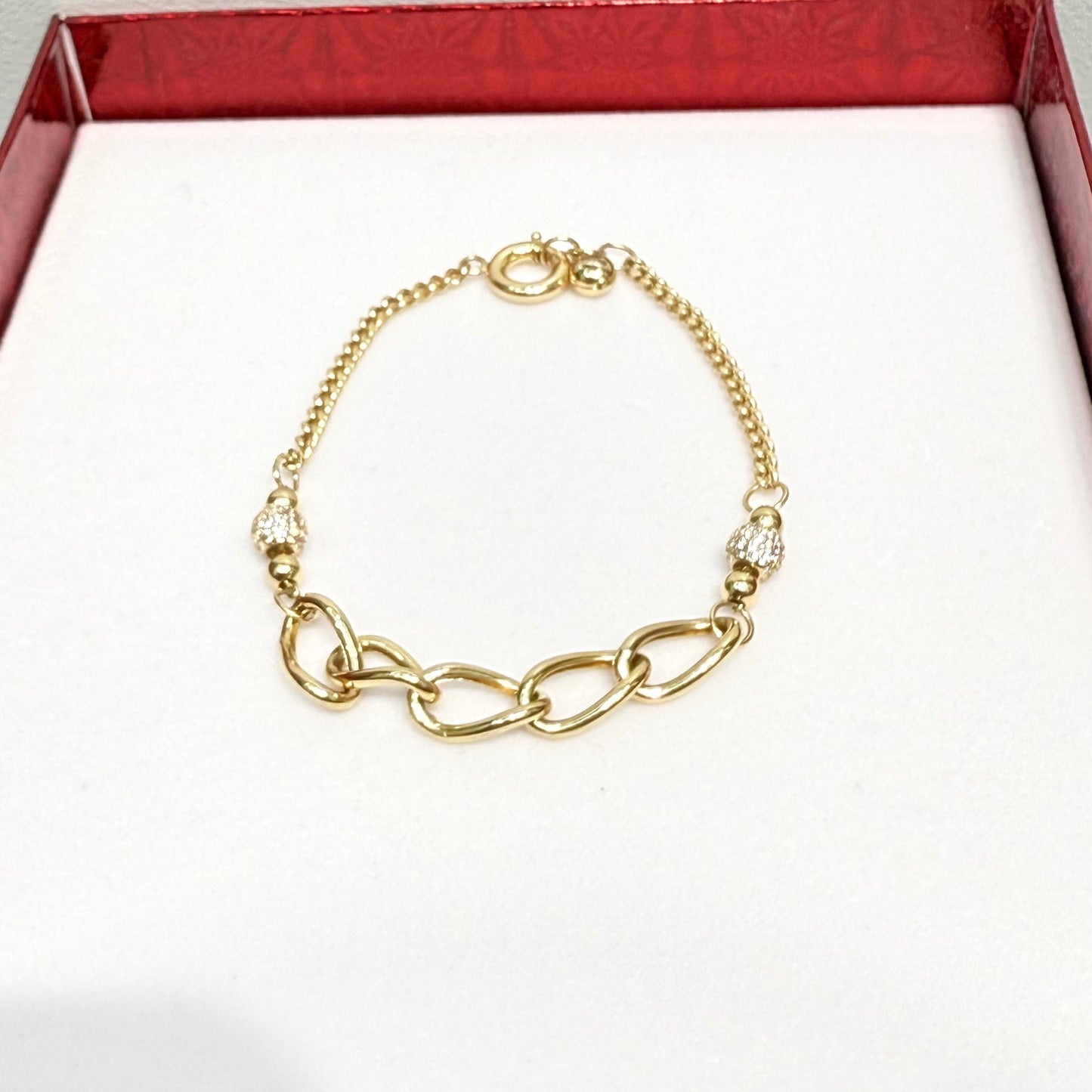 1153- NEW 14K Oval & Cuban Link Bracelet W.G
