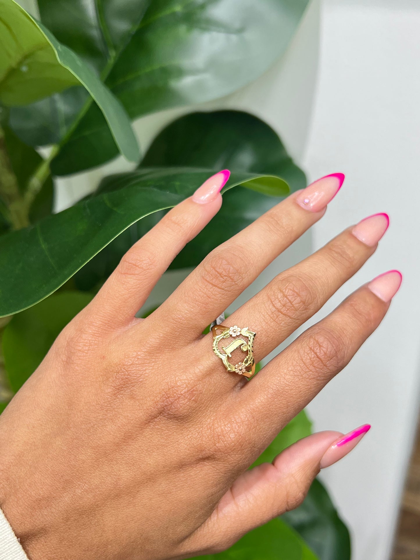 00163- NEW 14K Heart Shape Letter “J”Two Tone Women Ring (W.G)