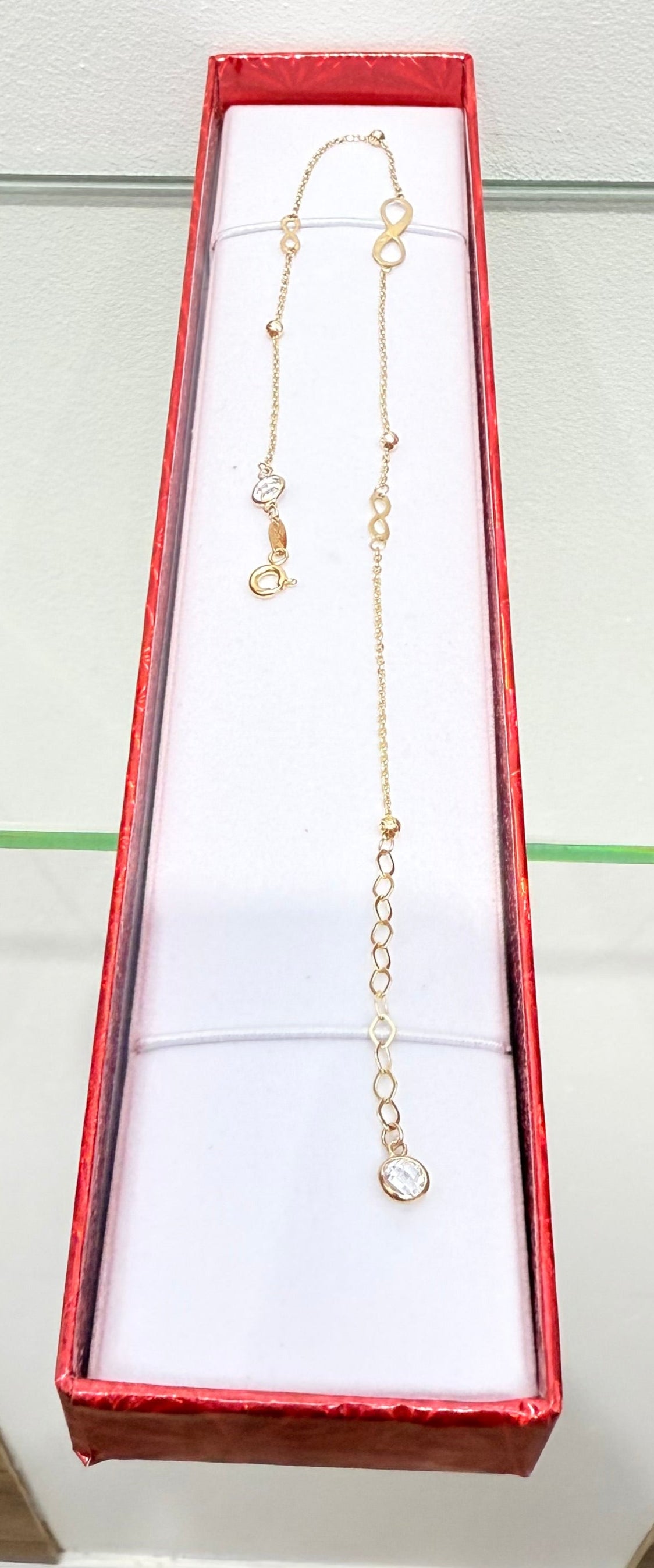 971- NEW 14K Gold Infinity Anklet Bracelet (0.7mm)W.G