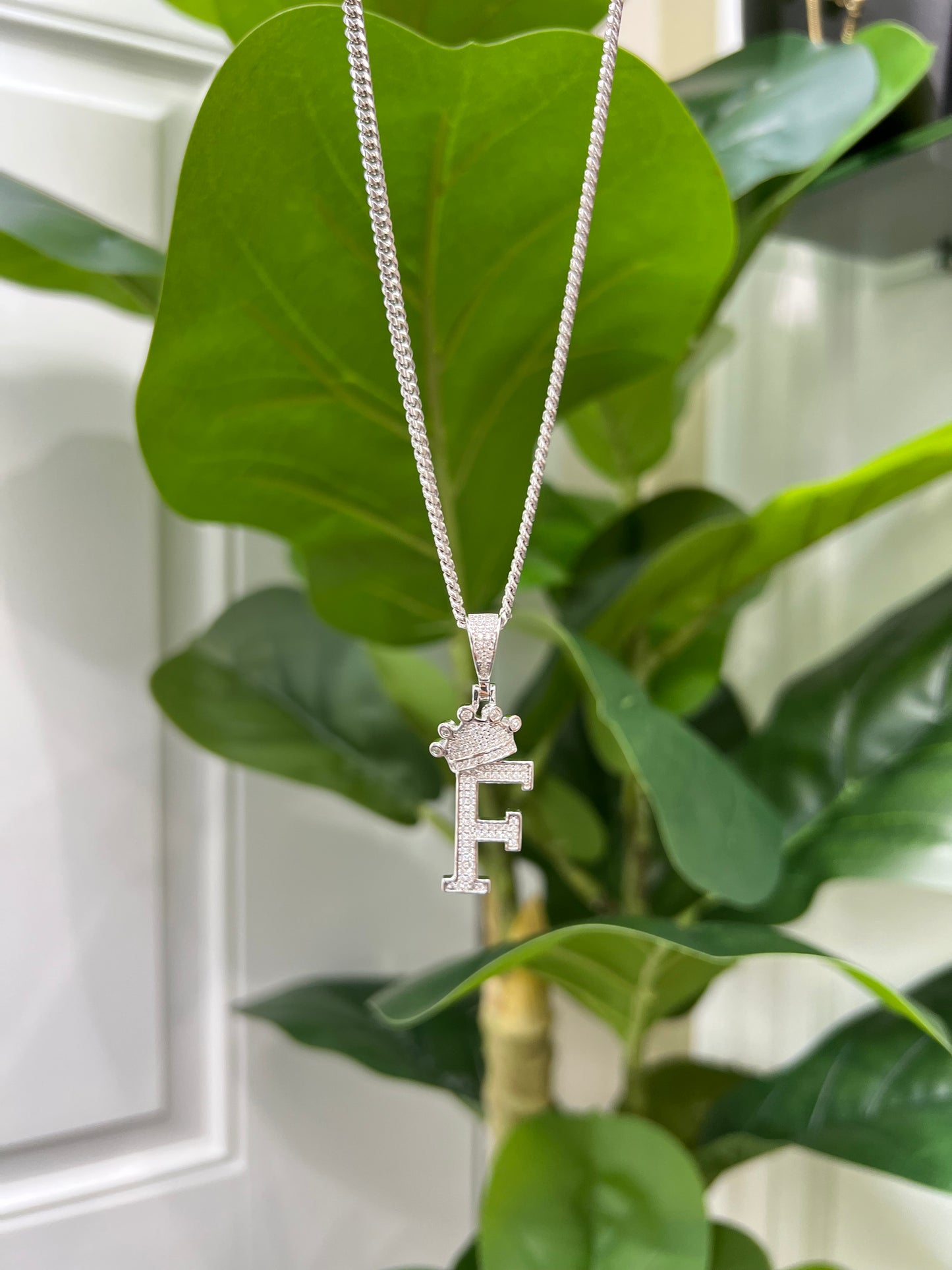 S729- NEW .925 Letter “F” Full Cz Pendant W.G