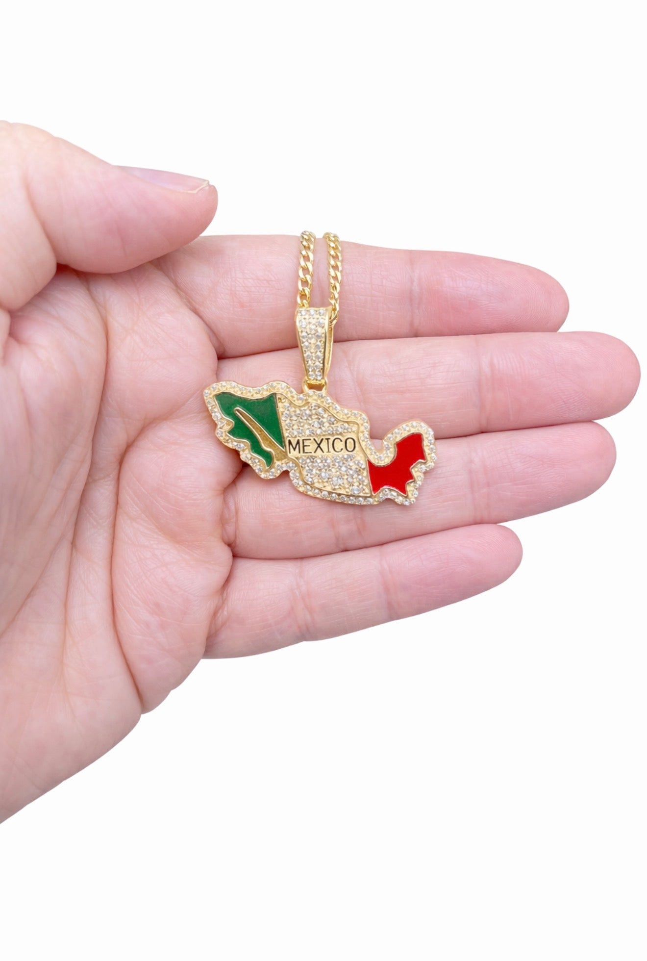 1358- NEW 14K Mexico Map/ Flag Pendant W.G