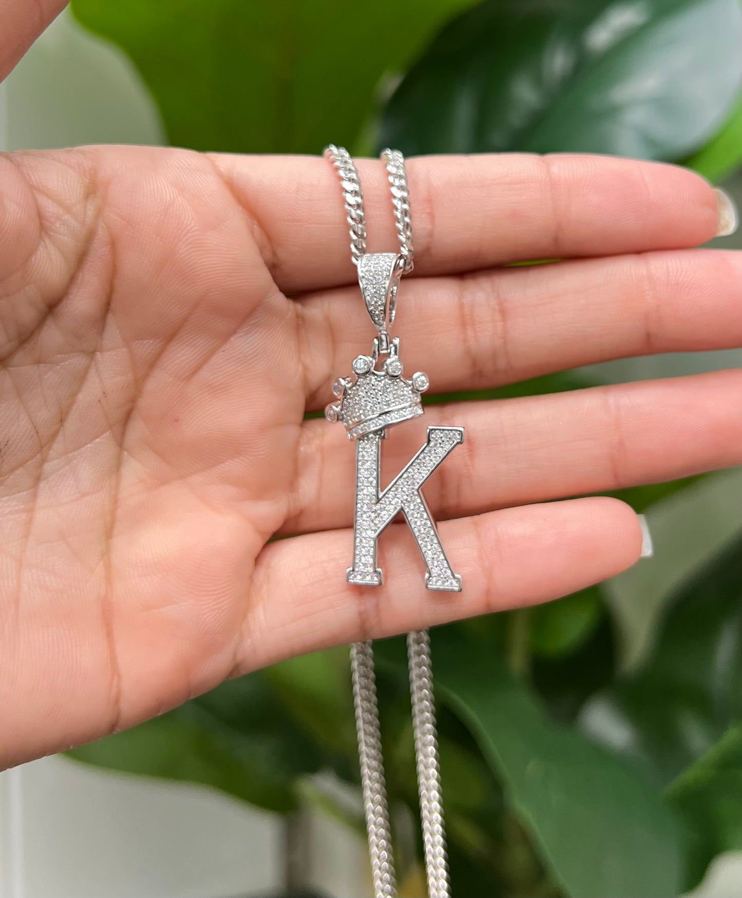 S811- NEW. 925 Sterling Silver Crown On Top Letter K Pendant W.G