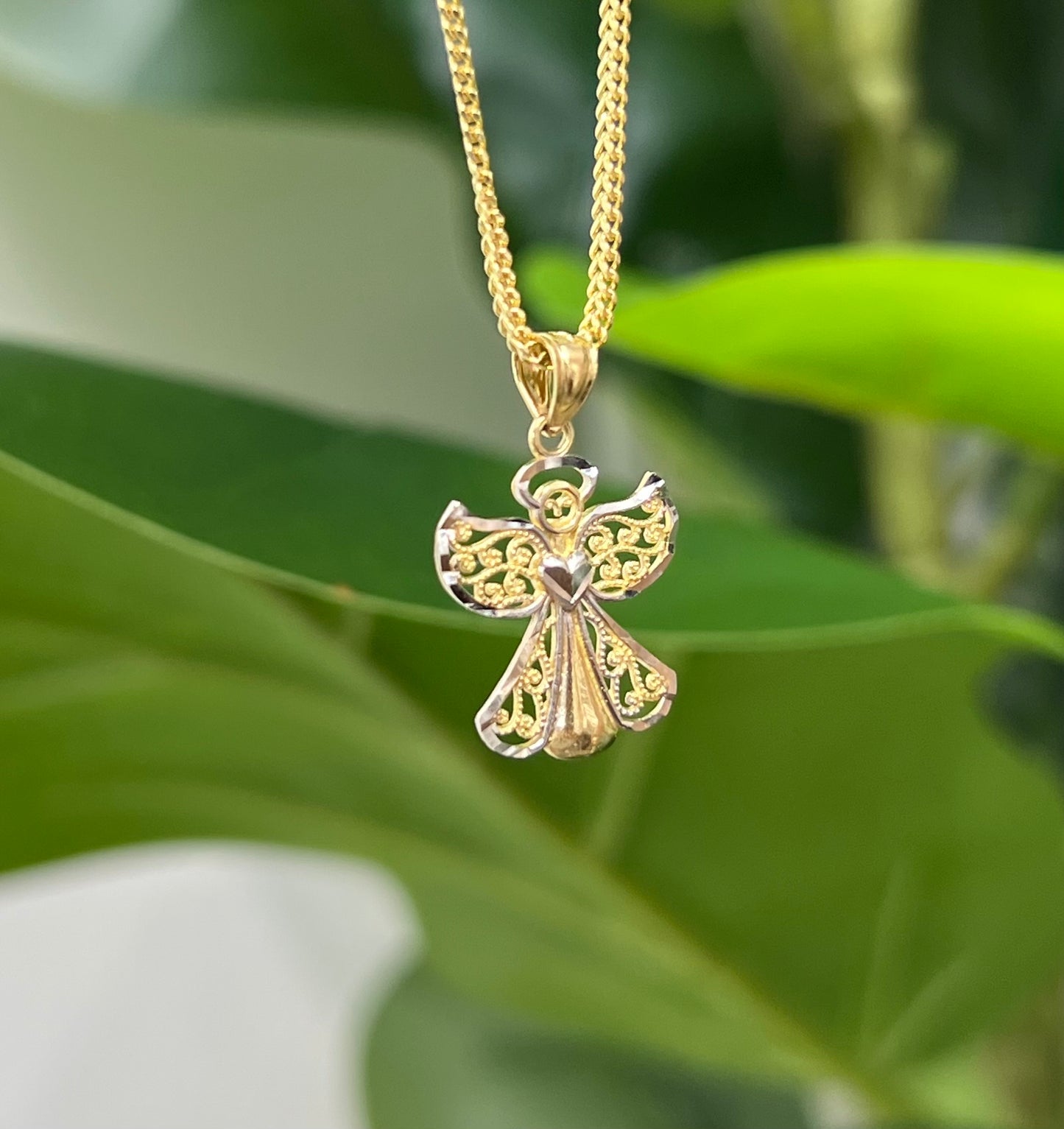 295- NEW 14K Guardian Angel Pendant W.G