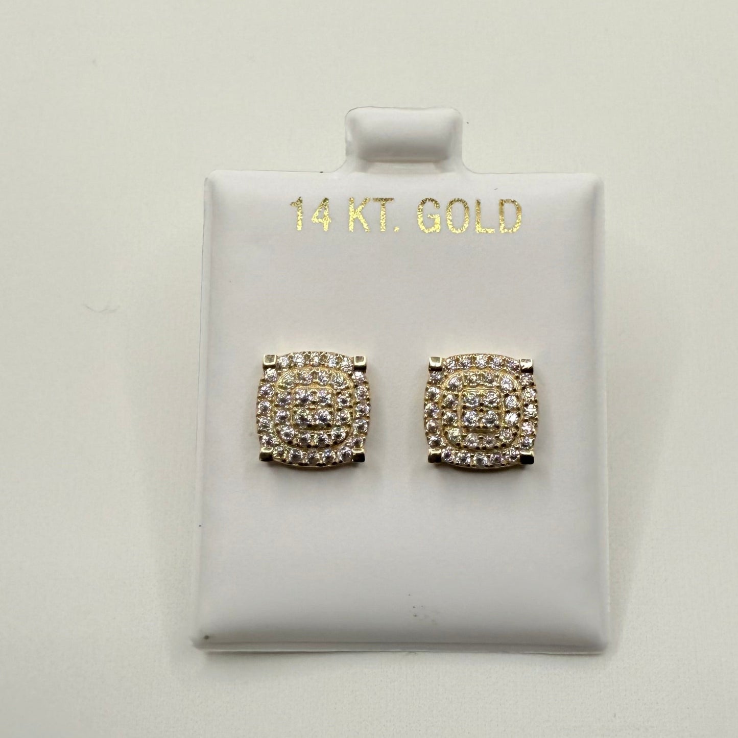 901- NEW 14K Square Full Cz Stud Earrings (10mm) W.G