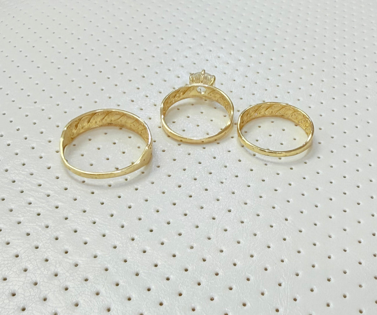 1807- NEW 14K Gold Wedding Rings Trio Set W.G