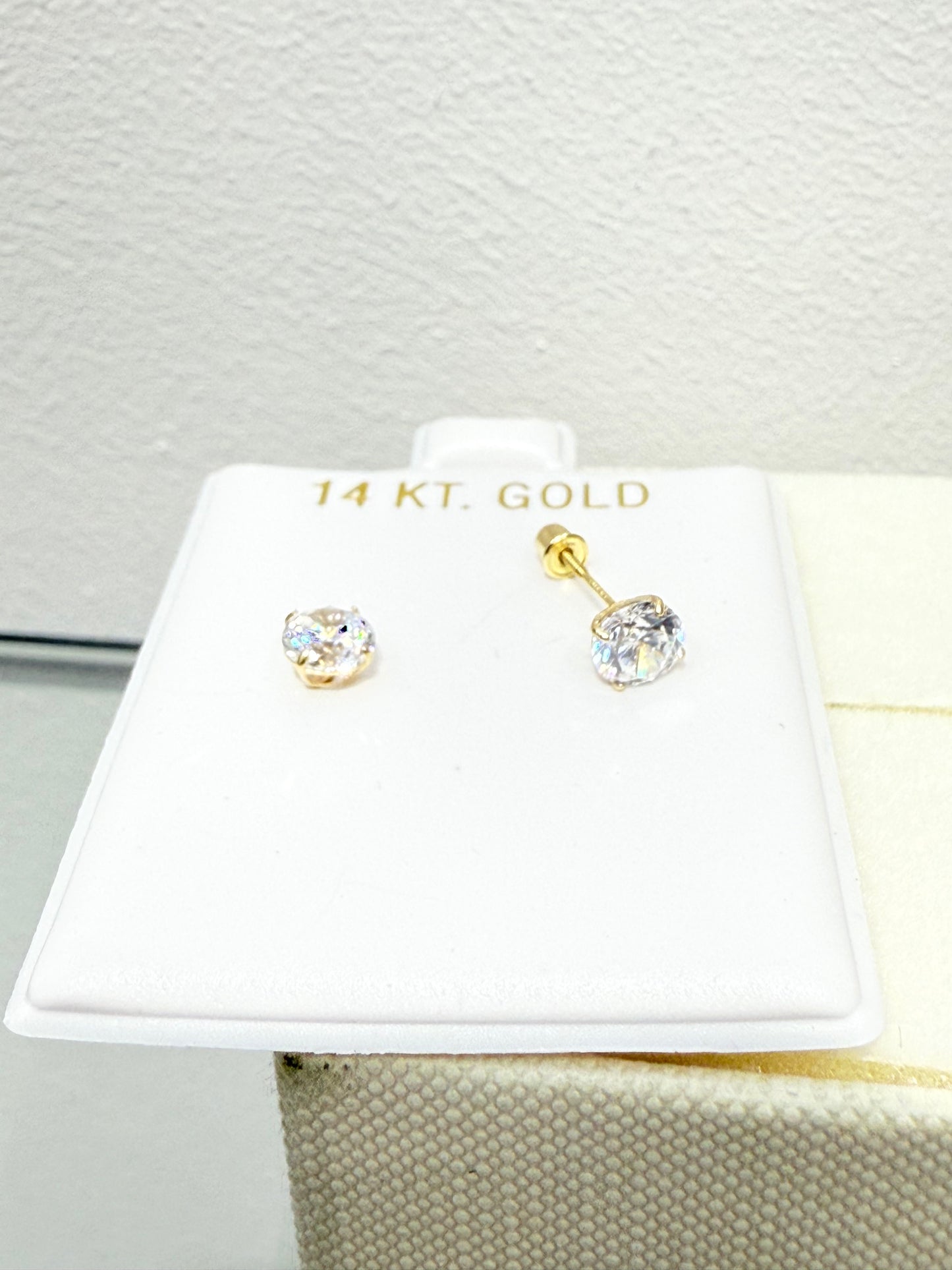 1105- NEW 14K Cubic Zirconia Stud Earrings (5mm)W.G
