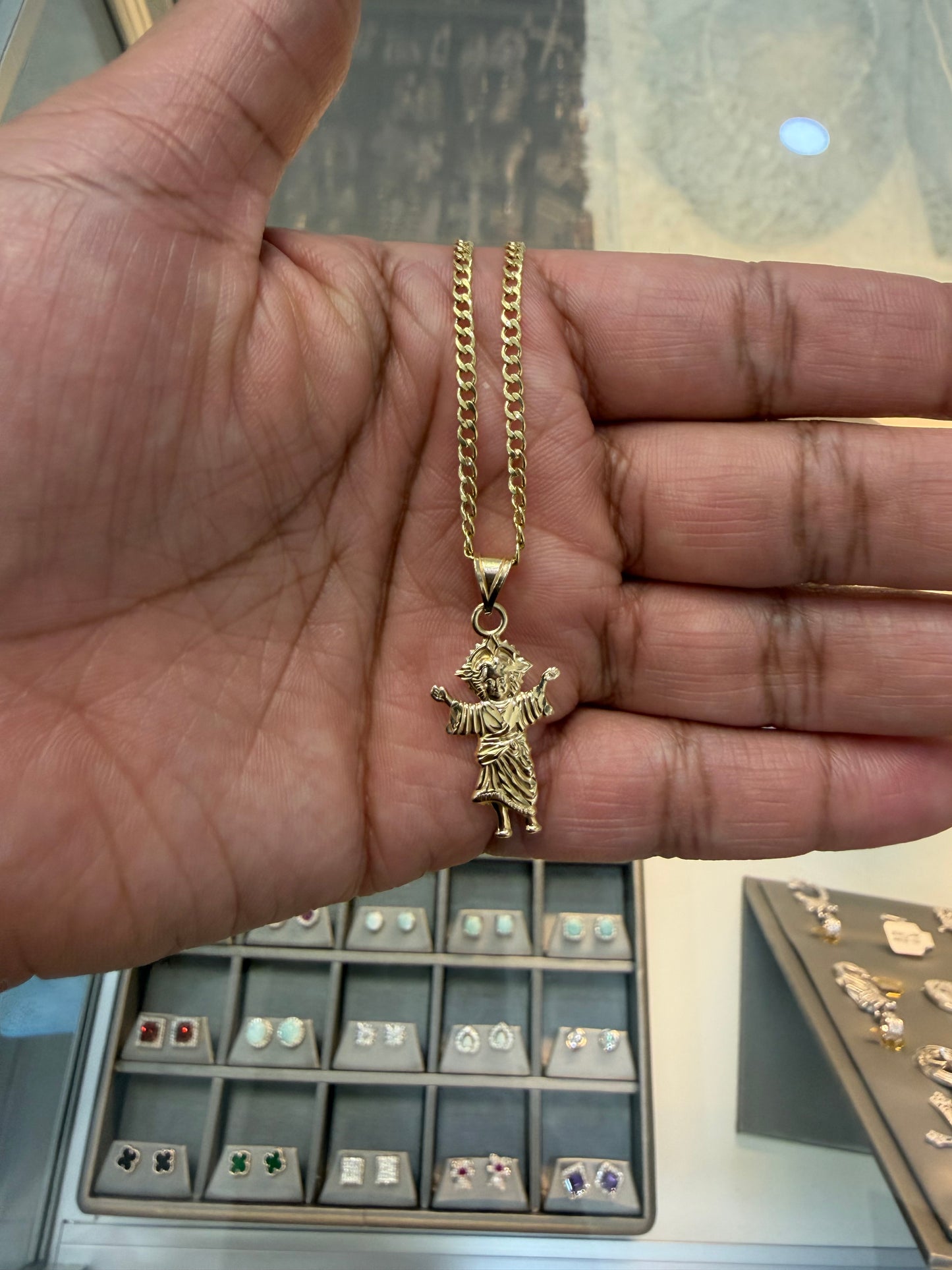 E300- 14K Divine Jesus Pendant & Miami Cuban Chain 18” 2.5mm