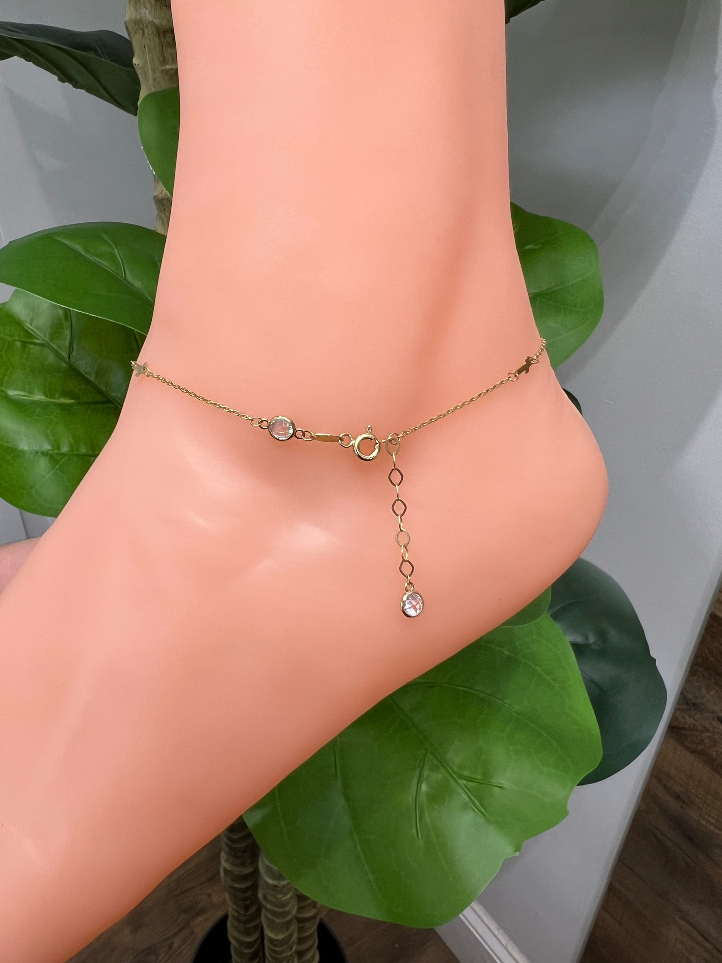 993-14k Cross Anklet Bracelet 10”(1mm) (W.G)