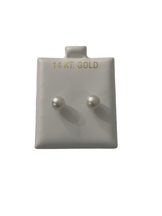 696- New 14K Pearl Stud Earrings (6MM) W.G