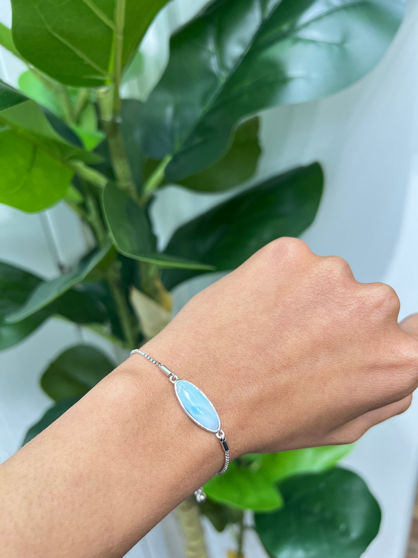 S889- NEW .925 Sterling Silver Larimar Bracelet (W.G)