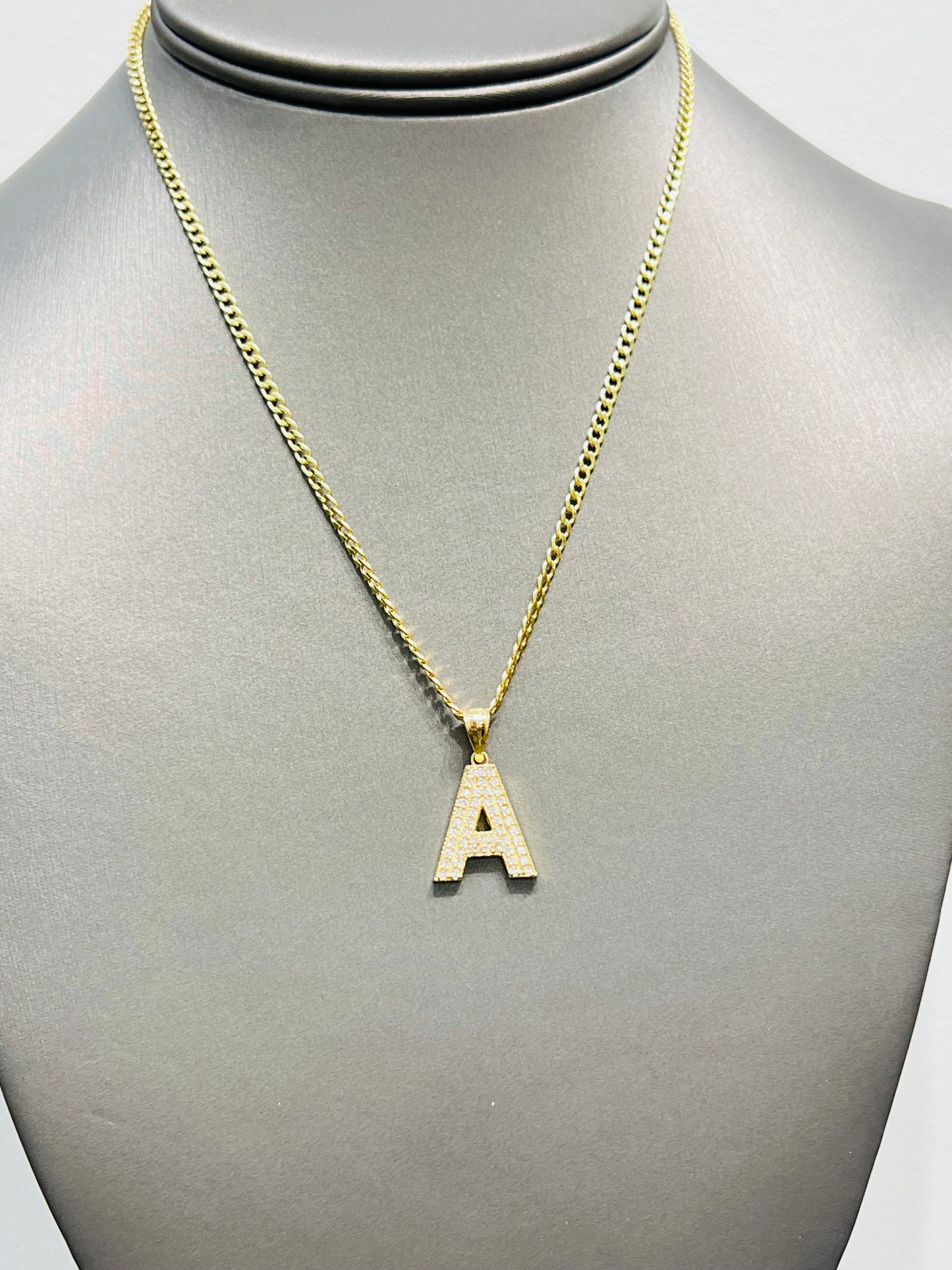 364- NEW Letter “A” Full Cz Gold Pendant W.G
