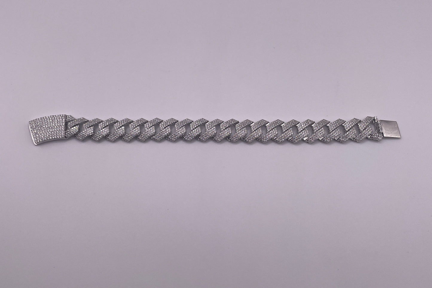 S578- NEW .925 Encrusted Cuban Link Bracelet (15mm)W.G