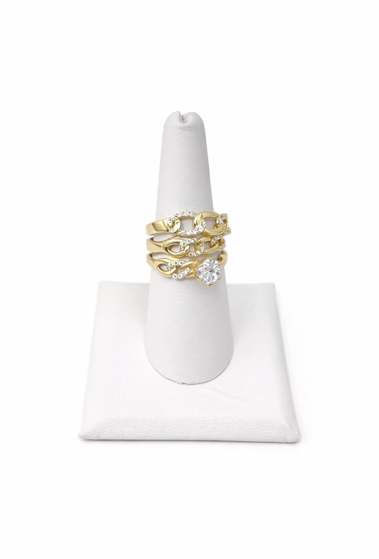 1374- NEW 10K Cuban Link Band Wedding Rings Trio W.G