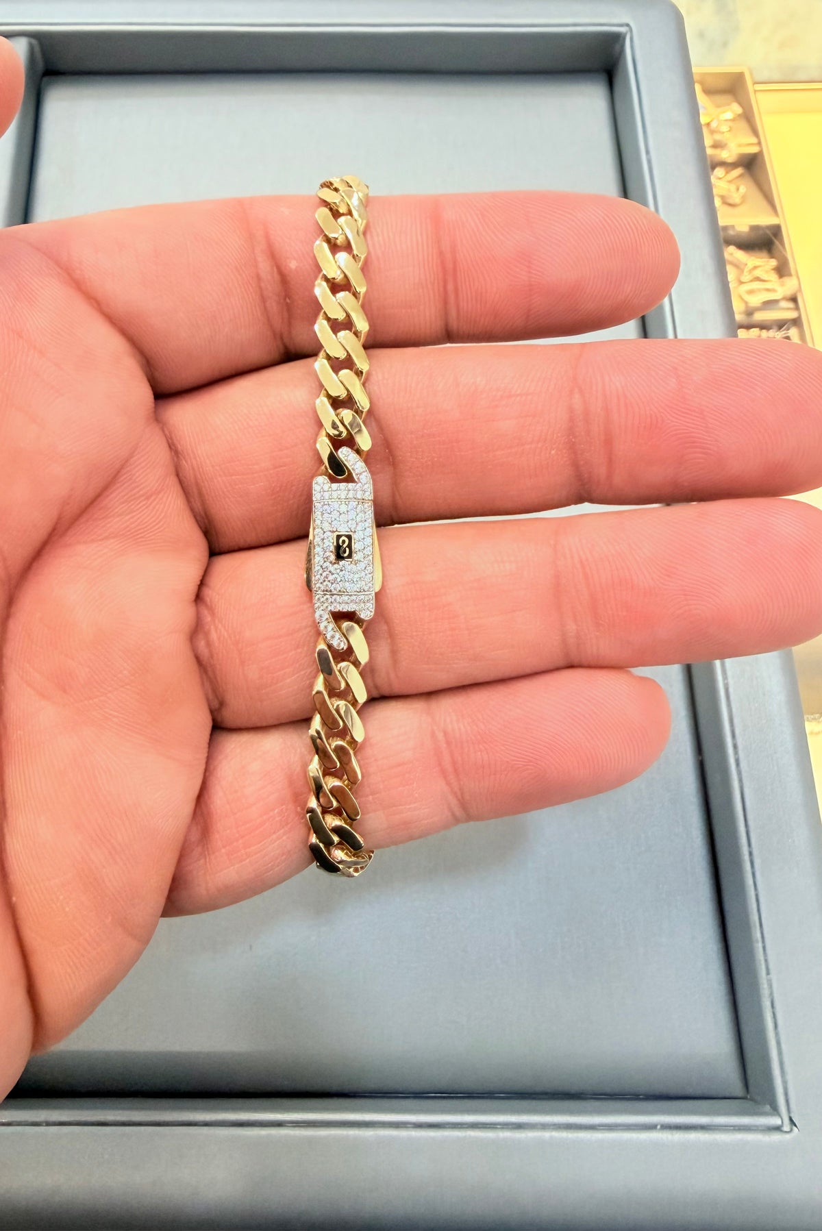 1083-NEW 14k Hollow Cuban Monaci Bracelet 8” (7mm)W.G