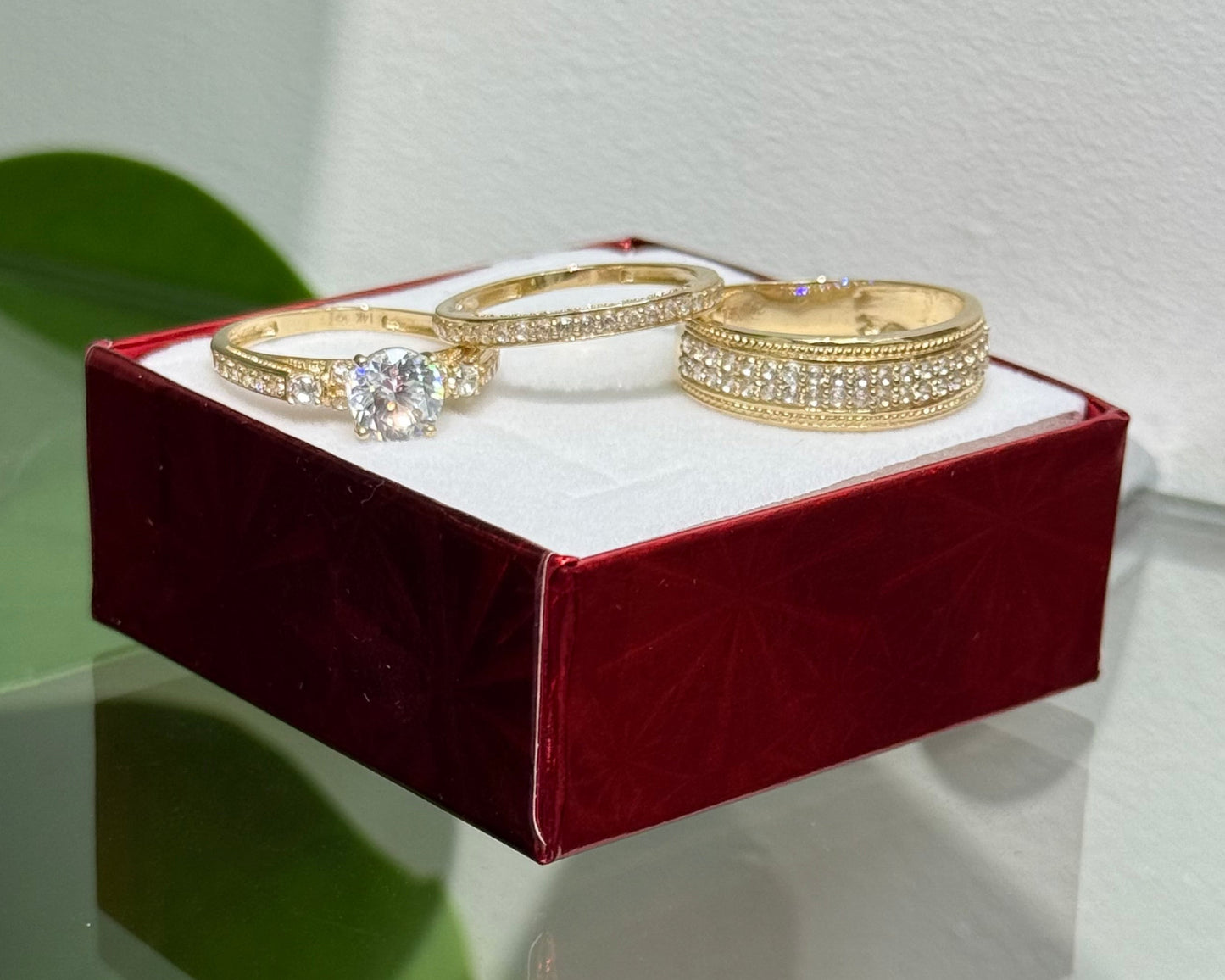 1125- NEW 14K Trio Full Cz Wedding Rings W.G