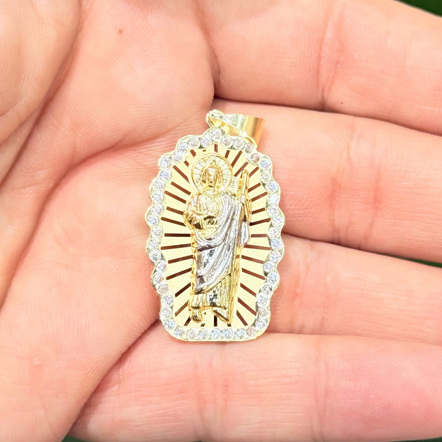 1144- NEW 14K St. Jude Two Tone Frame Pendant W.G