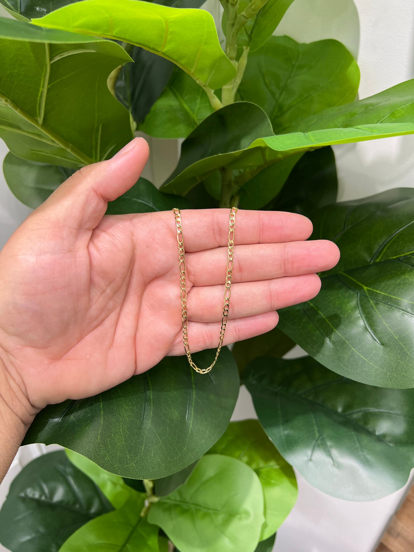 522-NEW 14K Hollow Figaro Chain (3.4mm) W.G