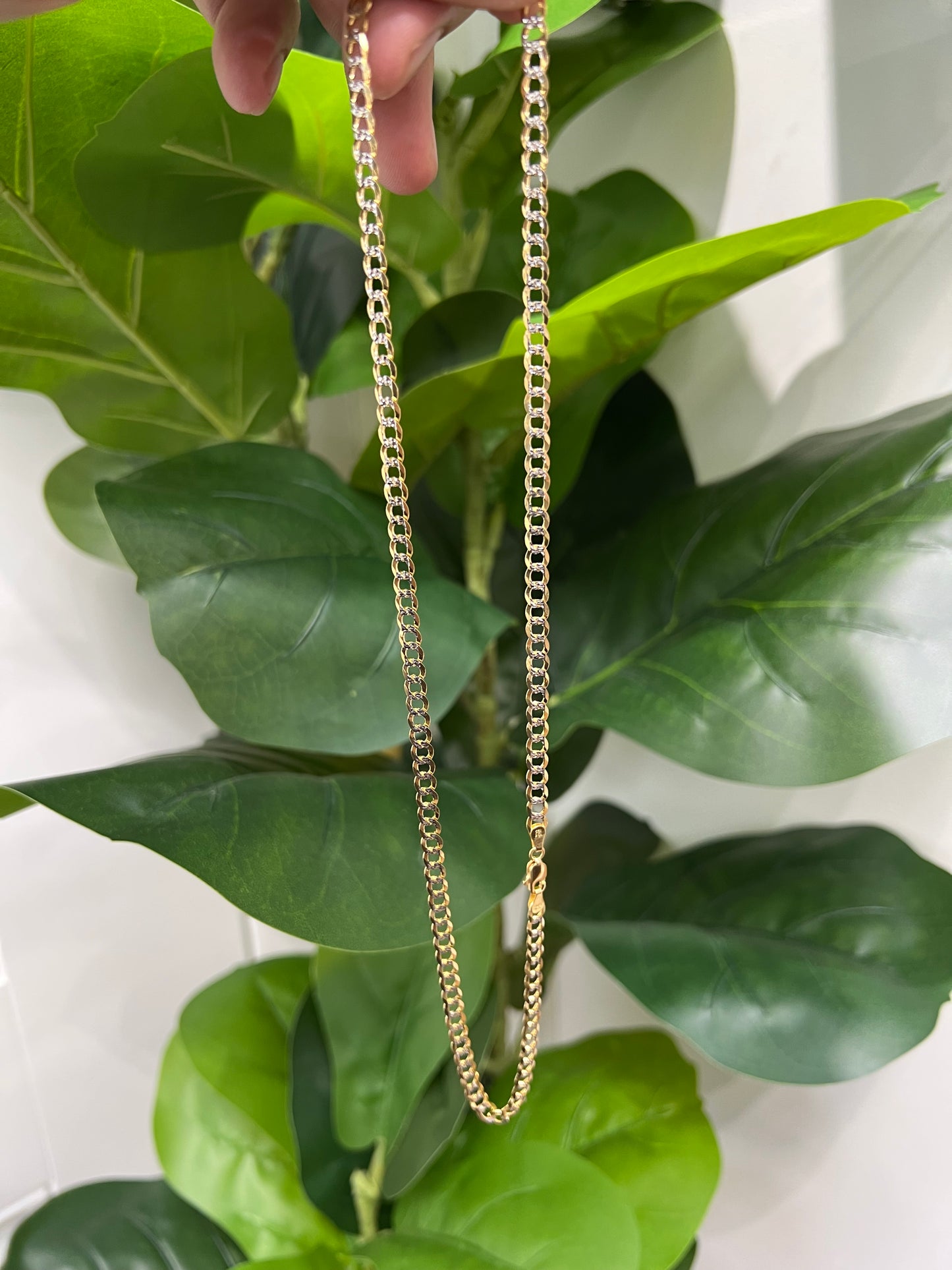1263- 10K Solid Flat Cuban Curb Two Tone Chain (4.7mm) W.G