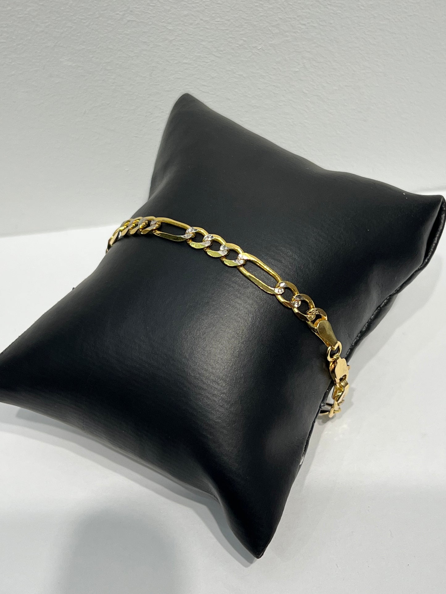 1186-NEW 14K Solid Two Tone Figaro Bracelet (5mm) W.G