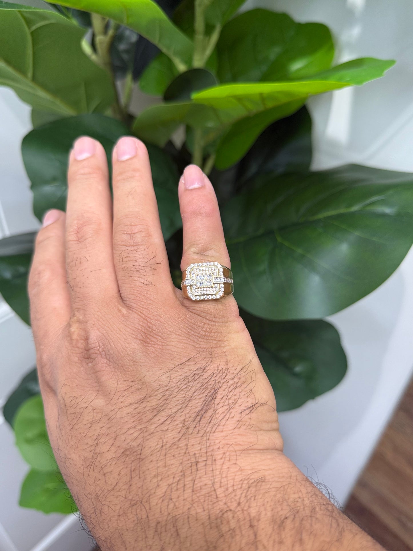 1036- NEW 14K Full Square Cz Ring (W.G)