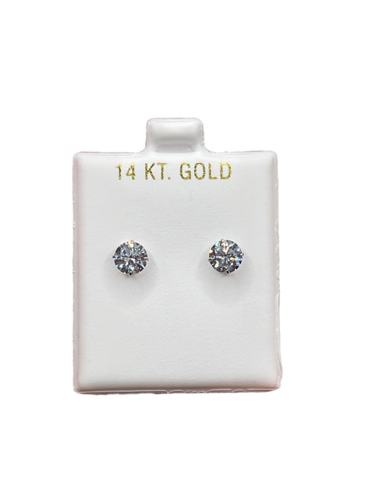 627- New 14k White Cz Stone Stud Earrings (6mm) W.G