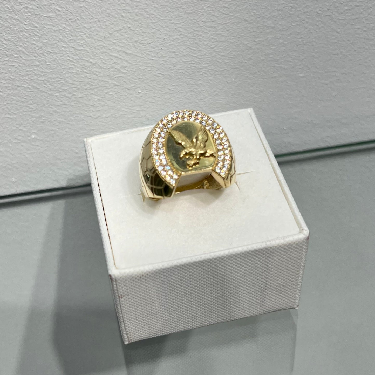 00147- Anillo de oro de 14 quilates con águila para hombre, talla 11