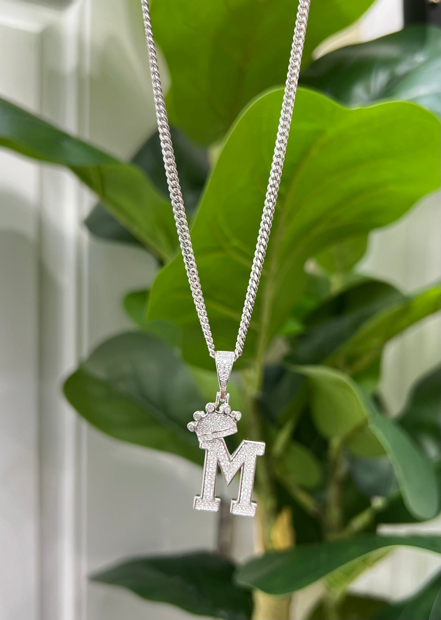 S813- NEW .925 Sterling Silver Letter M Pendant (W.G)