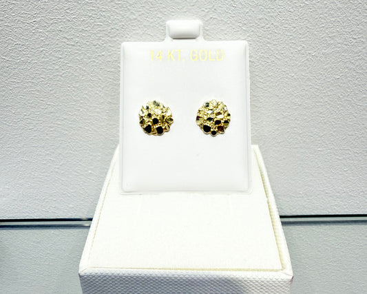 1109- NEW 14K Round Nugget Earrings (7.8mm) W.G